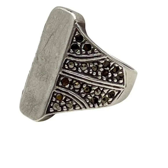 Vintage Sterling Silver Marcasite Signet Ring Size 7.75 925 Statement 6.99g LOOK - Picture 3 of 15